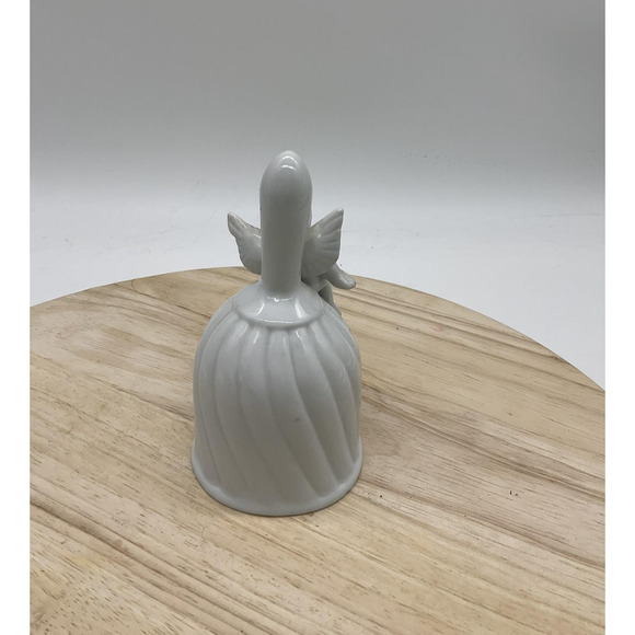 White Ceramic Angel Bell Figurine Cherub Sitting On Bell Decorative Collectible - Picture 3 of 7
